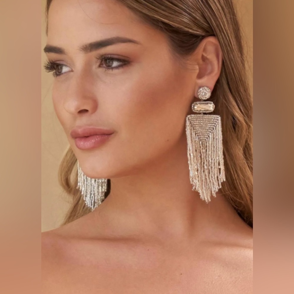 Stunning Silver Beaded Tassel Earrings. If you like Glam, you will LOVE